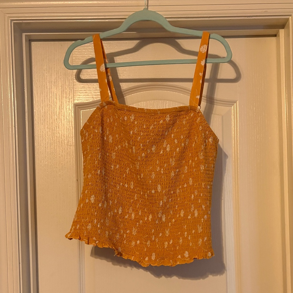 TORRID Yellow Gold Floral Shirred Crop Top Blouse Fitted Rayom Summer Size 2